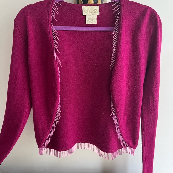 Vintage cache magenta beaded tank top with matching beaded jacket - Picture 3 of 6